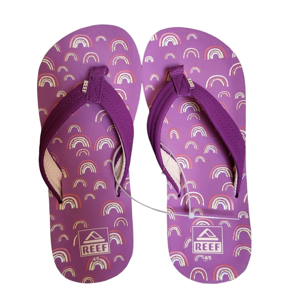 NWOT‎ Reef size 4 / 5 Rainbow purple Flip flops Sandals thong girls sandals